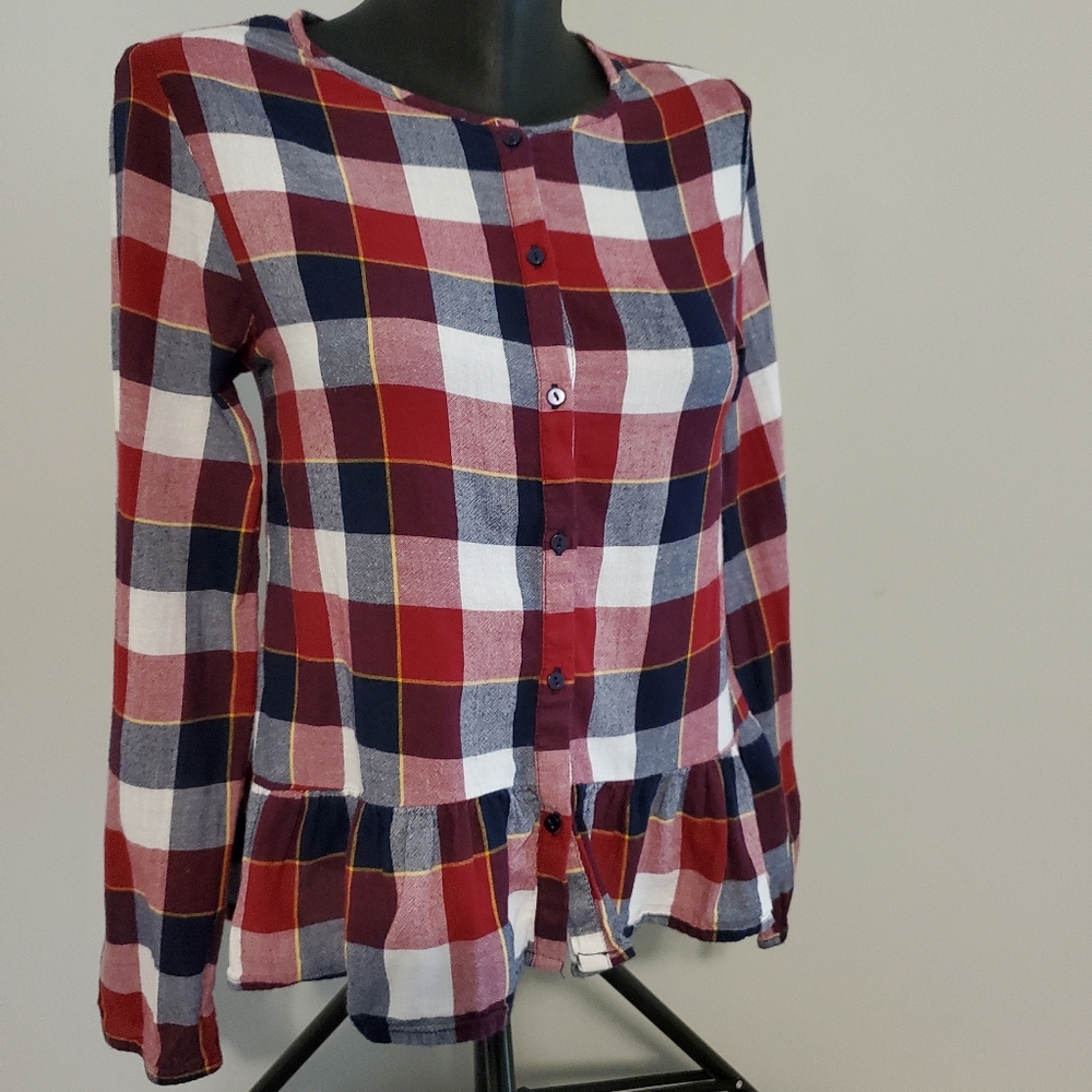 Zara Girls Long Sleeve Plaid Cotton Shirt, Cotton. Girl Size 13/14